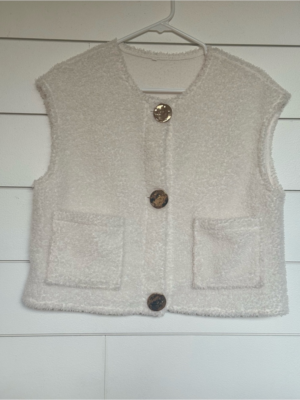 Cream Bouclé Button Front Vest